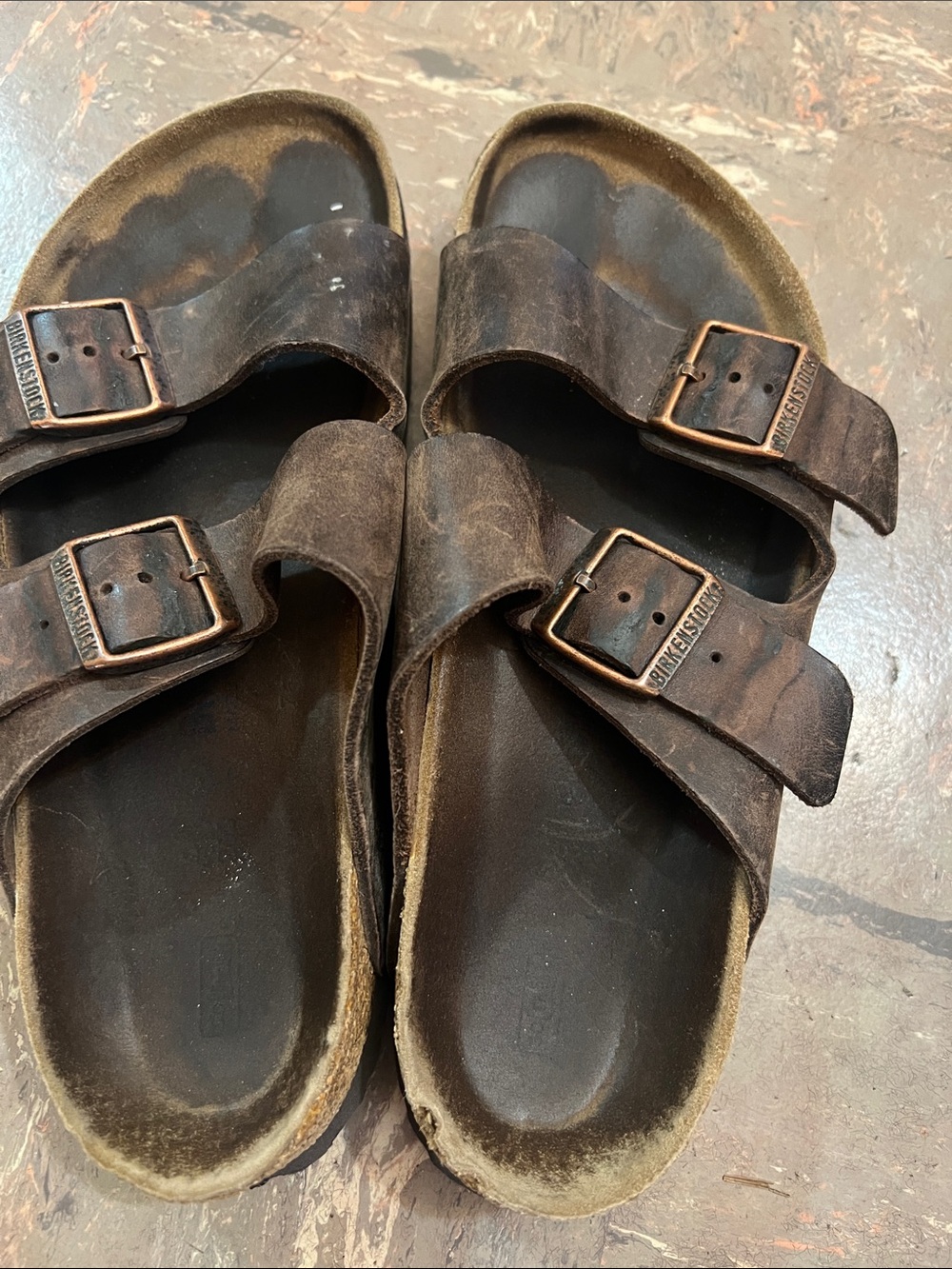 Birkenstock Arizona Double Strap Sandals in Brown with Copper Buckles BEATUP